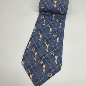 TOMMY BAHAMA GOLF TIE MENS BLUE ALL OVER PRINT 100% SILK  NECK CLASSIC PREPPY